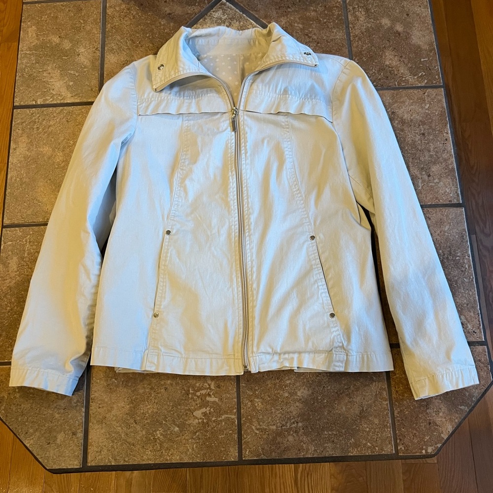 Women’s Cream Jacket with Polka Dot Lining Size Small